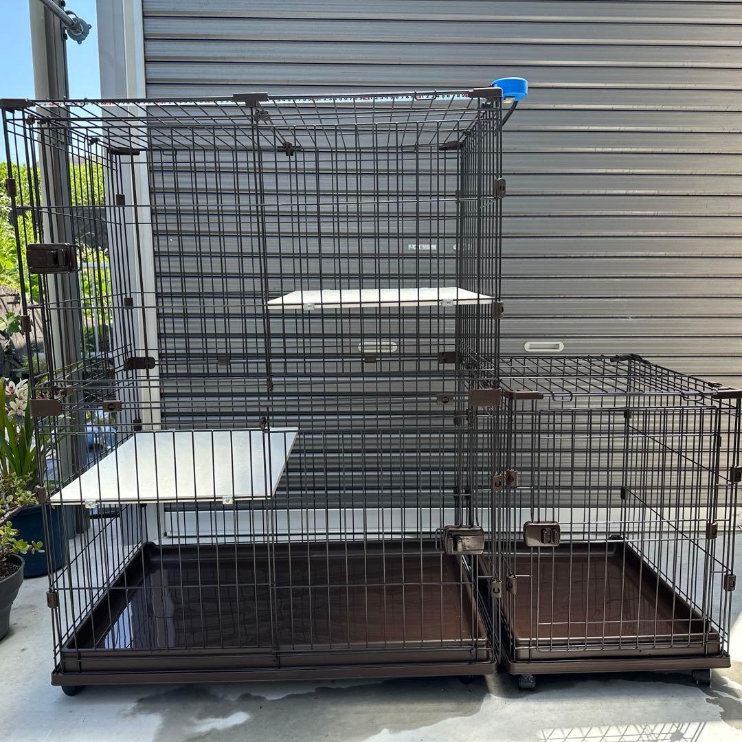 ブラウンキャットケージ 2段棚付き