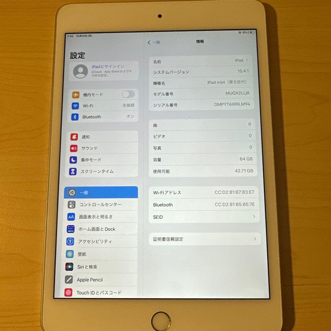 iPad mini 7.9インチ 第5世代 Wi-Fi 64GB シルバー