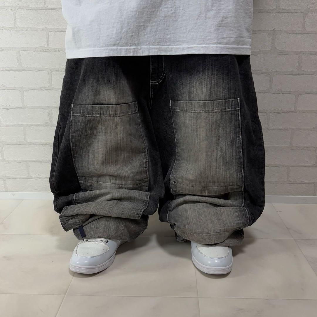 PWT 多ポケット 超極太 オーバーサイズ ブラックデニム バギーパンツ B系