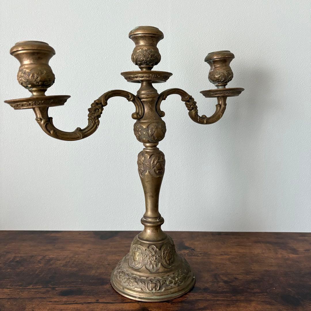 【アンティーク】真鍮製 3灯式 キャンドルスタンド / 燭台 店舗什器