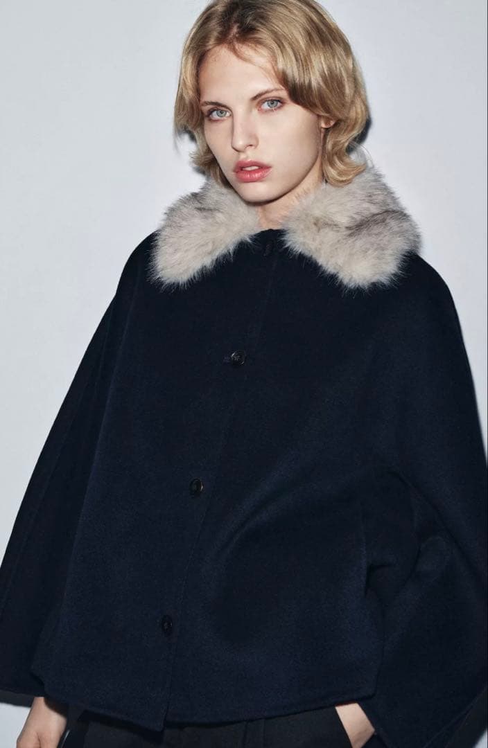 未使用【zara】フェイクファー襟ウールコート