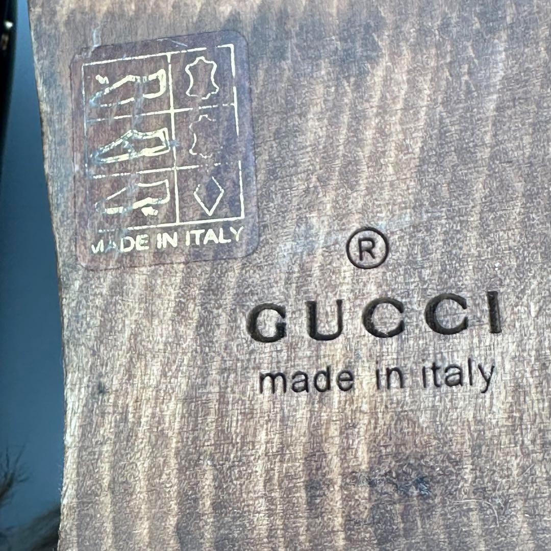 グッチ サボサンダル ファー 毛皮 レザー メンズ ヒール スタッズ ブラック黒