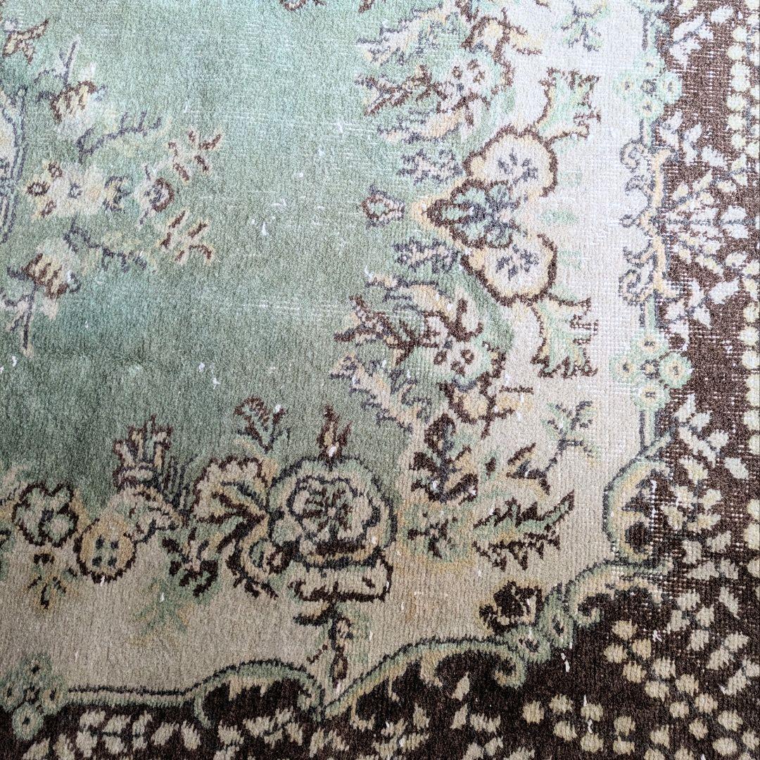 116×219 メダリオングリーン　トルコヴィンテージラグ