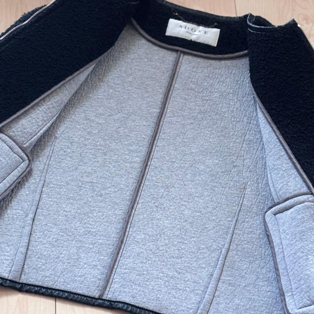 ADORE アドーア ノーカラー ウール混ツイード地 ボンディングジャケット