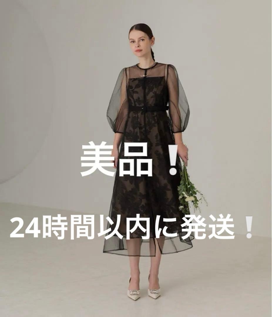 LEJA チュールパイピングリーフベルトAラインドレスワンピース