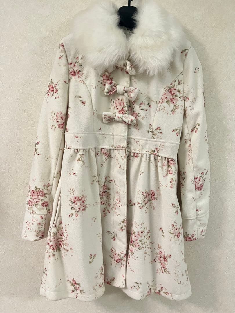 【美品】LIZLISA Aラインコート　花柄ファー襟 free size