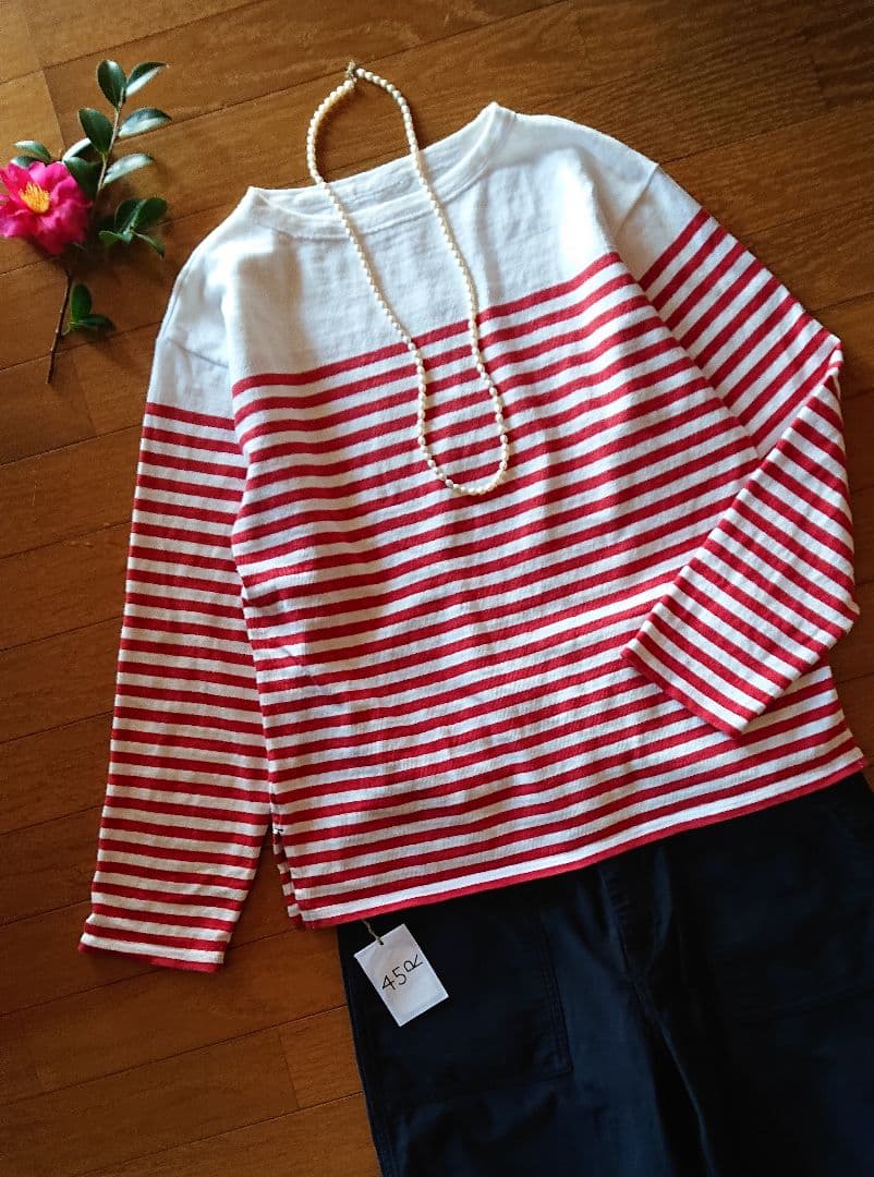 45R☆度詰めバスクボーダーの908オーシャンT/レッド♪