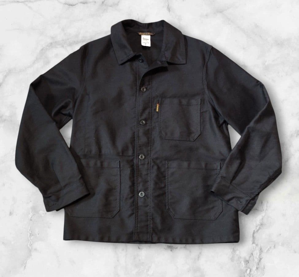 ルラブルール ブラックモールスキンジャケットカバーオールフレンチワークサイズ2