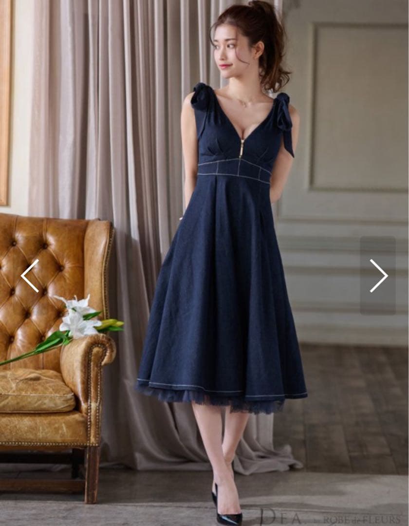 DEA ローブドフルール ネイビー Aラインドレス