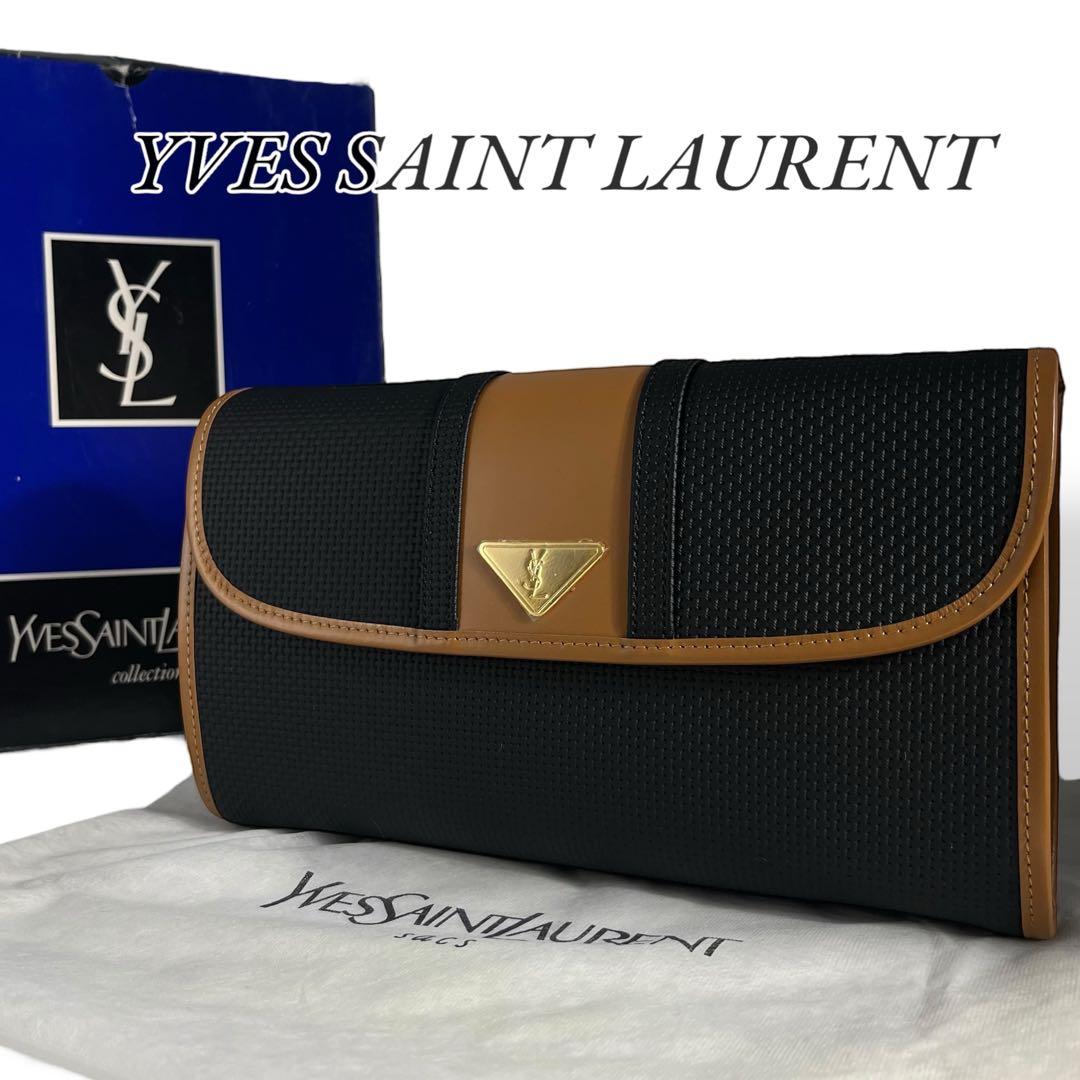 美品 イブサンローラン ヴィンテージ クラッチバッグ YSL レザー ブラック