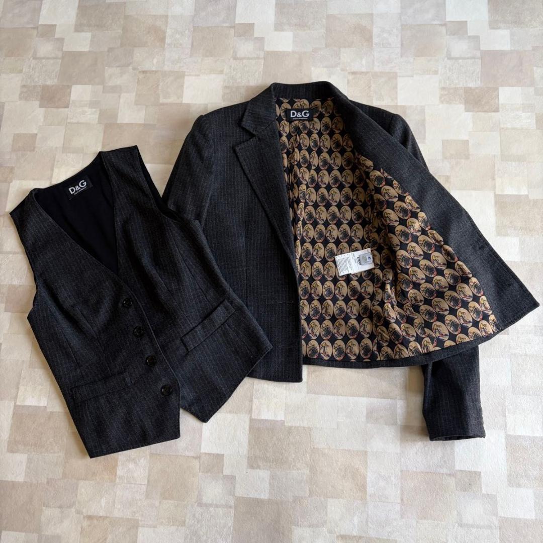 【D&G】セット　テーラードジャケット　ベスト ウール　ストライプ　グレー　42