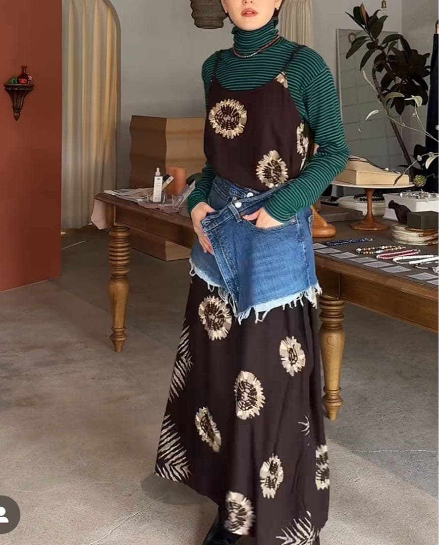 pollen vintage リメイクデニム巻きスカート