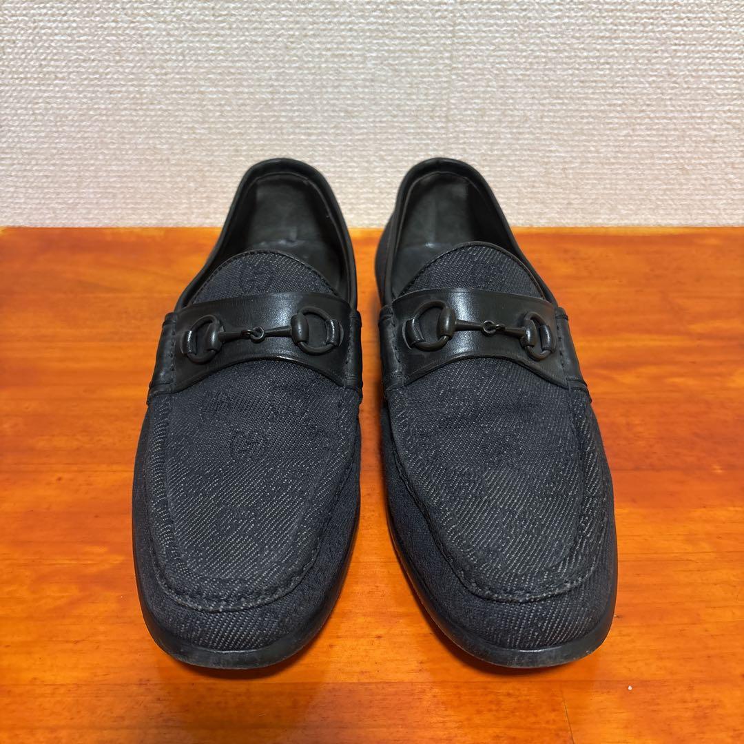 グッチ グレー ブラック 24cm 37.5 ビットローファー