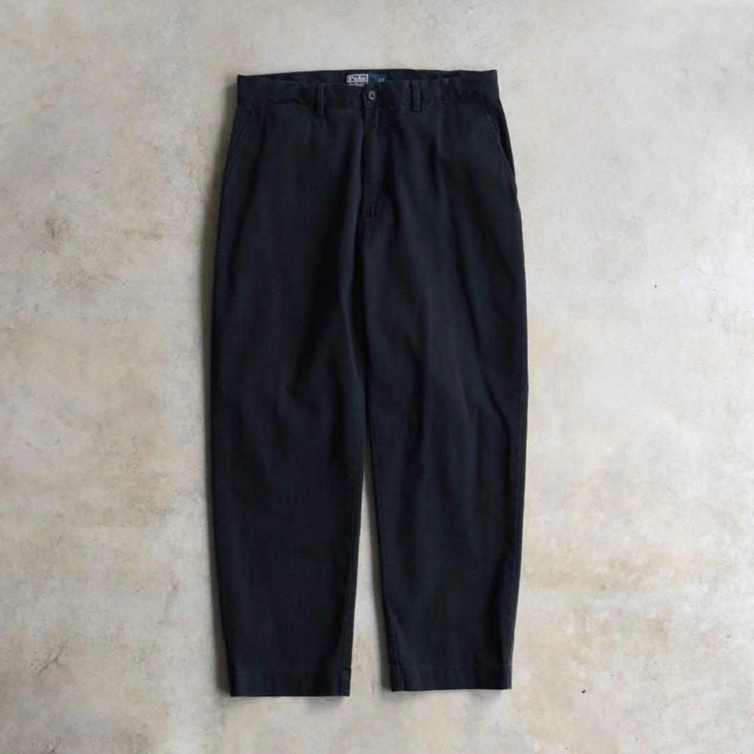 90s ラルフローレン ポロチノ 黒ブラック USA シンガポール W33L30