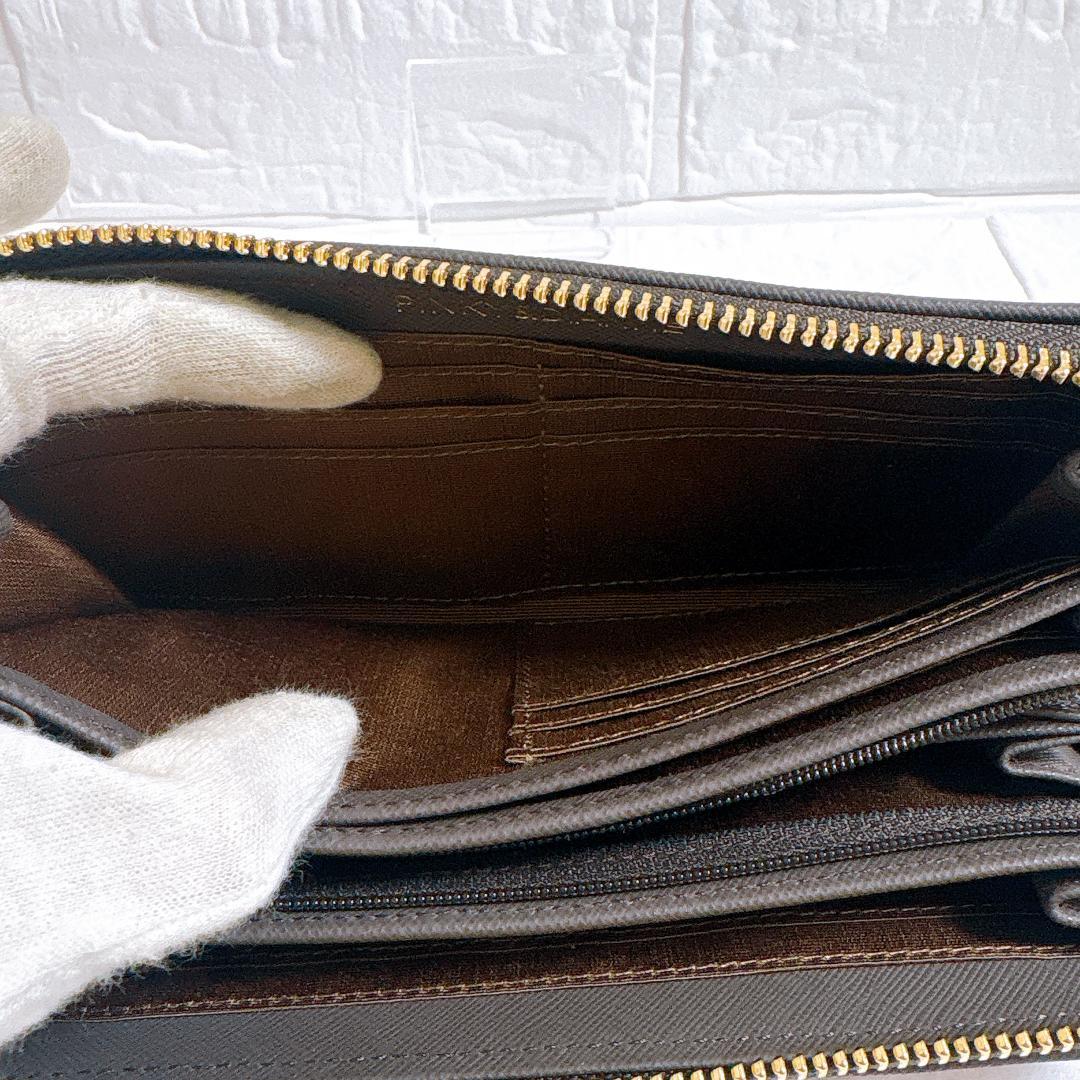 Pinky&Dianne ラウンドファスナー ベージュ×ダークブラウン 長財布