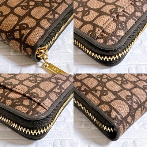 Pinky&Dianne ラウンドファスナー ベージュ×ダークブラウン 長財布