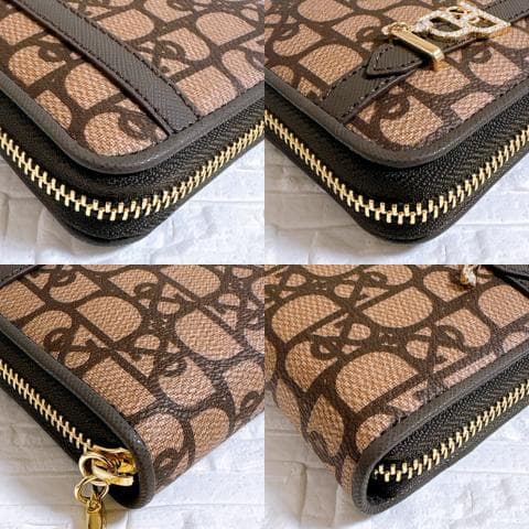 Pinky&Dianne ラウンドファスナー ベージュ×ダークブラウン 長財布