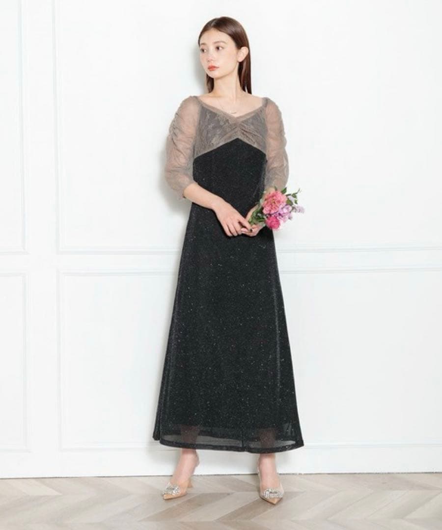 Leja レース切替透けキラキラAラインロングドレスワンピース