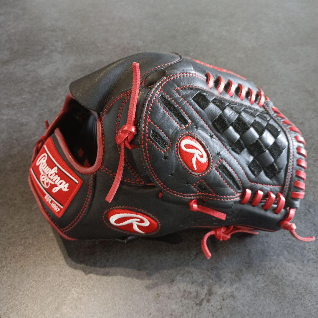 Rawlings 軟式グローブ 黒/赤 大人用　ピッチャー用