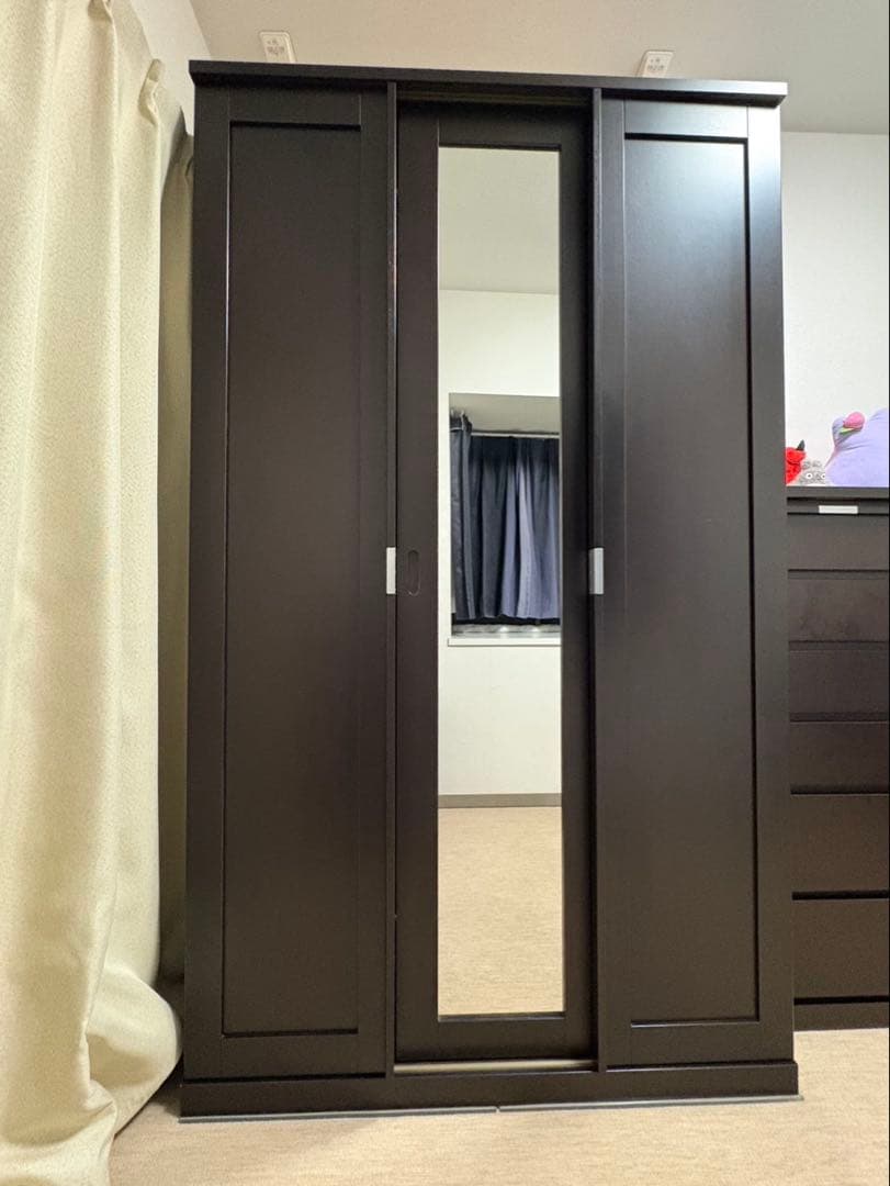 【2月半ばまで】ダークブラウン衣類収納 ミラー付き