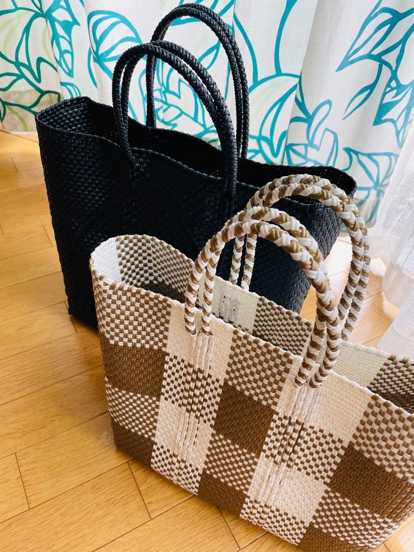 メルカドバッグ　黒　チェック2点セット