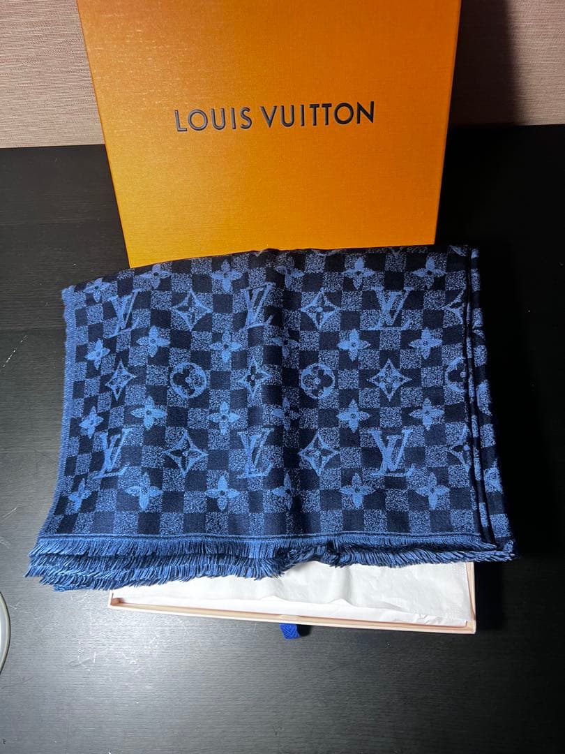 LOUIS VUITTON マフラー ストール ダミエ モノグラム ブルー