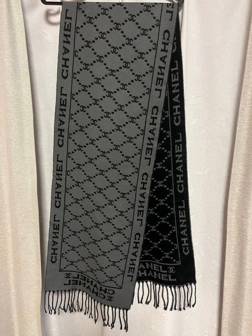 CHANEL マフラーノベルティ リバーシブルグレー ブラック