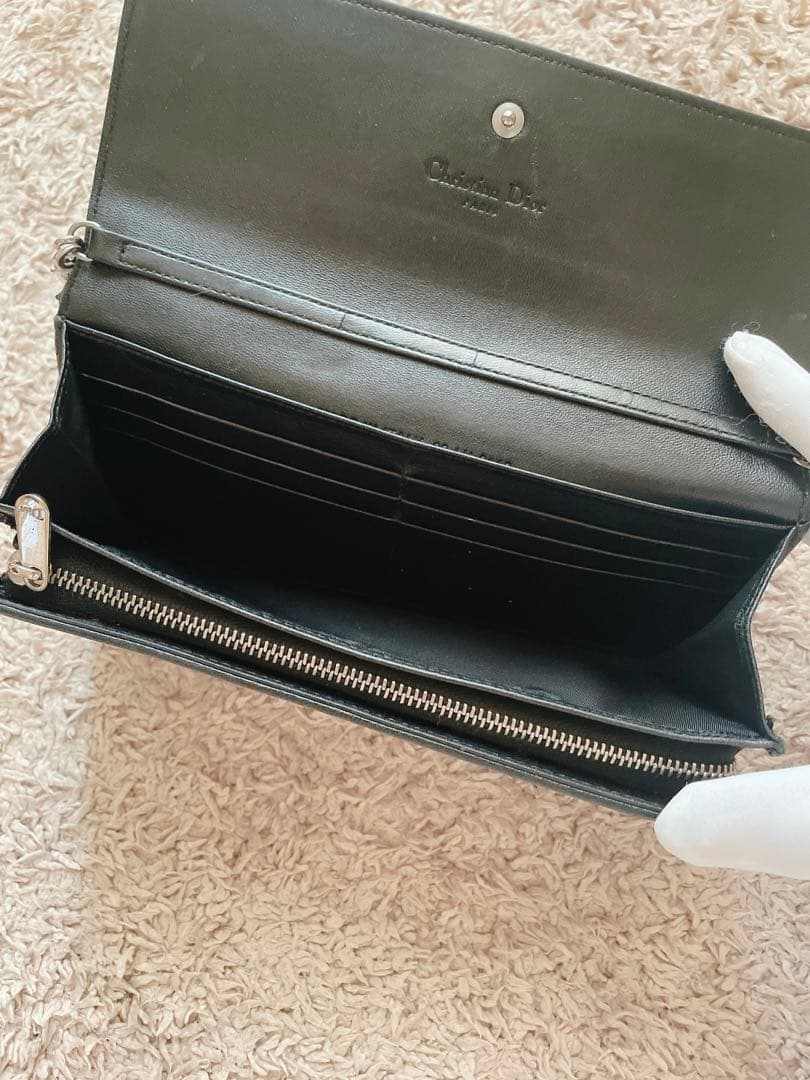 DIOR レディ ディオール チェーンウォレット 長財布　ブラック黒　ラムスキン