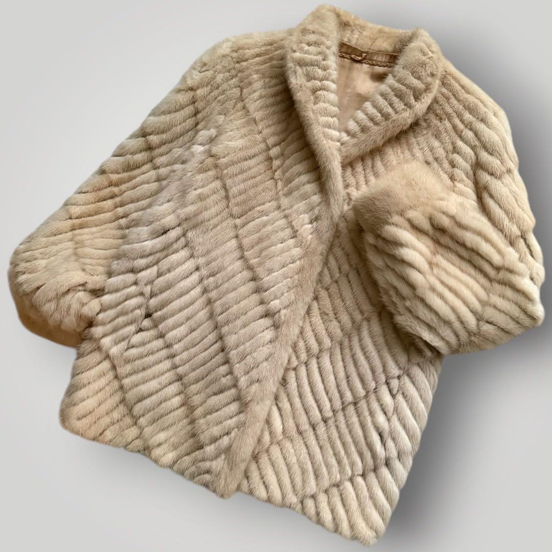 美品 本毛皮 ホワイトミンク ミンク ファーコート リアルファー