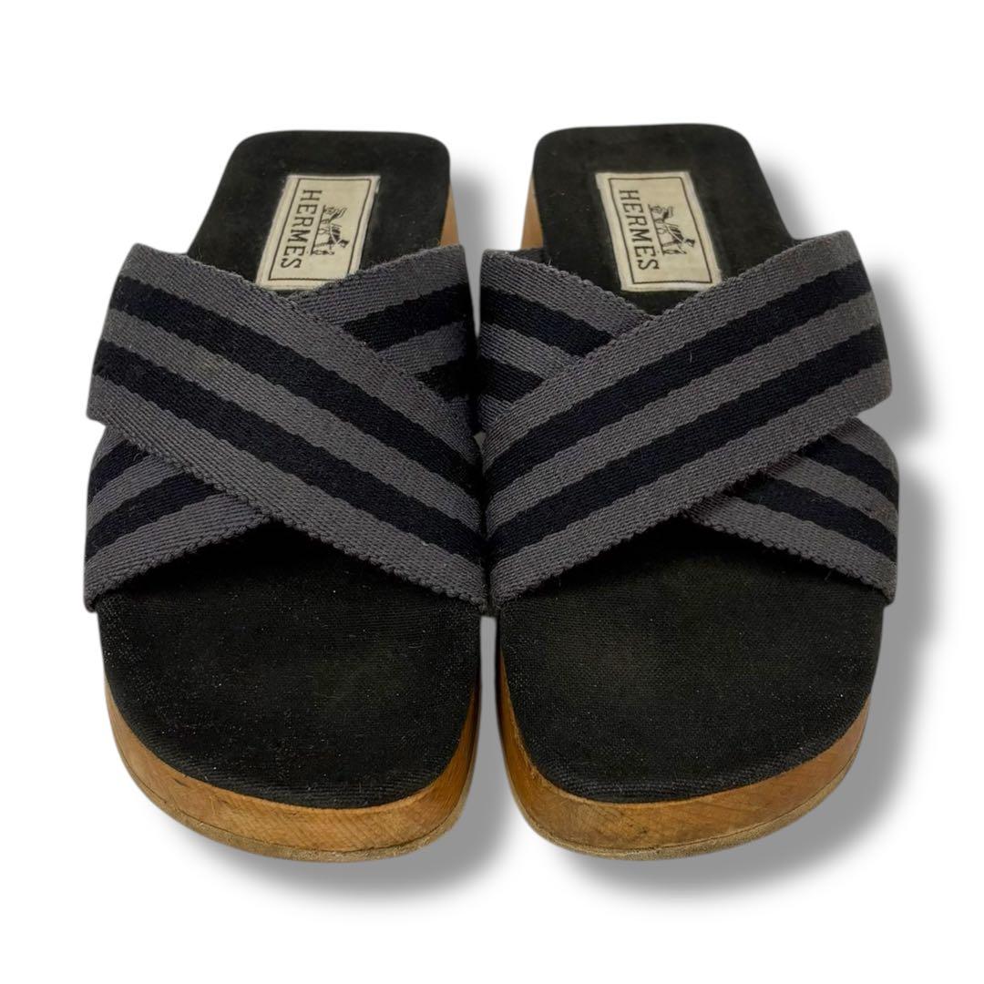 エルメス HERMES エールライン フールトゥ サナリー ブラック サンダル