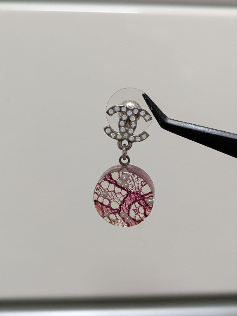 CHANEL シャネル ピアス 片耳 ココマーク レース×パール　レジン