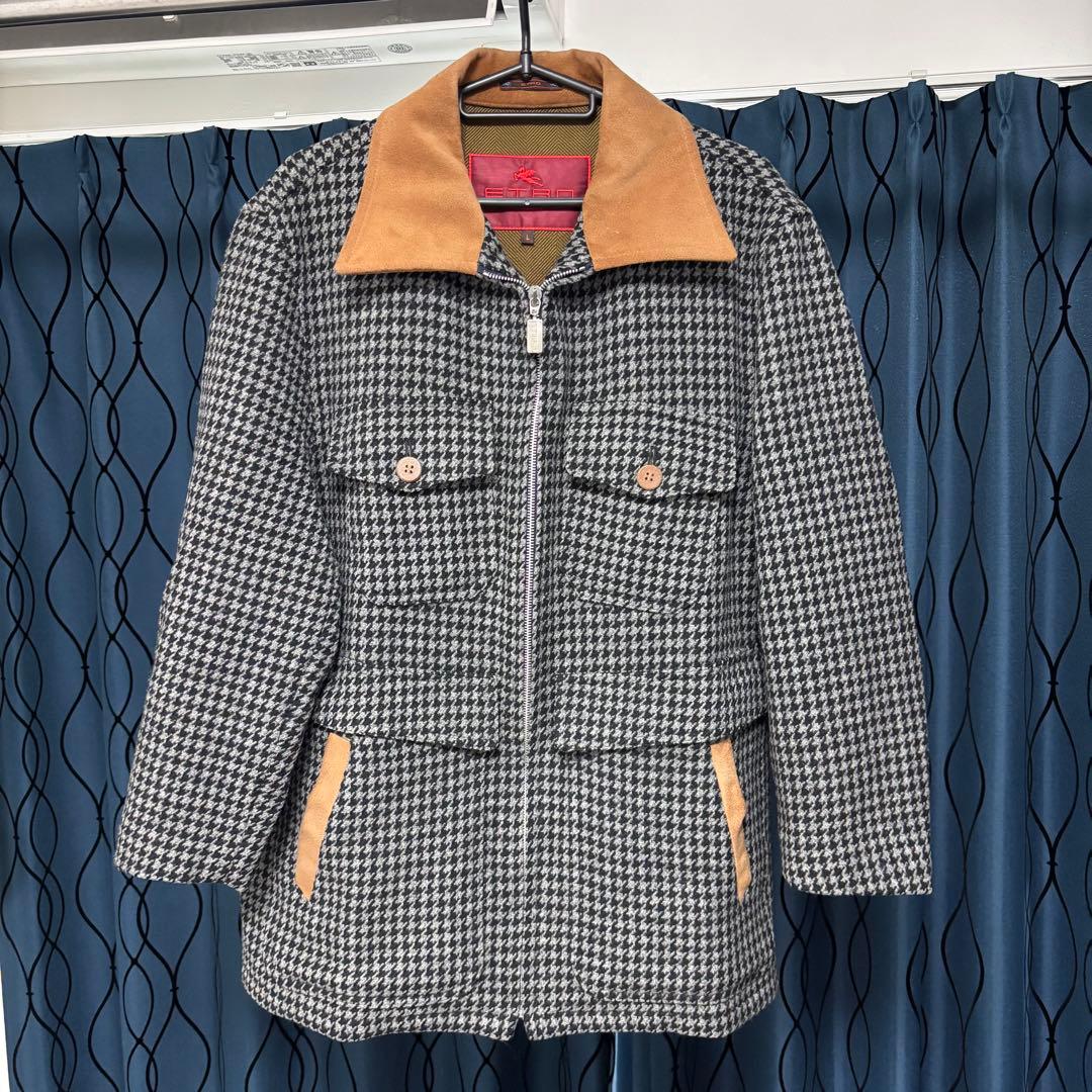 エトロ 千鳥柄 ジップアップジャケット ウール スエード