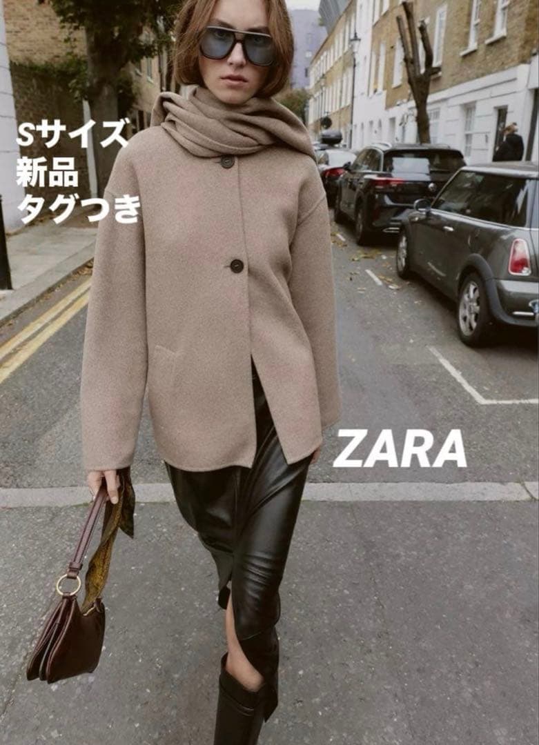 【完売品】ZARA ザラ ウールショートスカーフコート⭐︎ミンクS