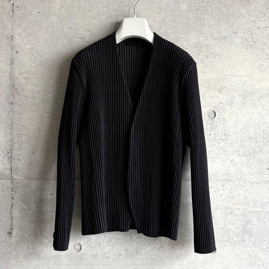 美品 HOMME PLISSE ノーカラージャケット 2 ブラック