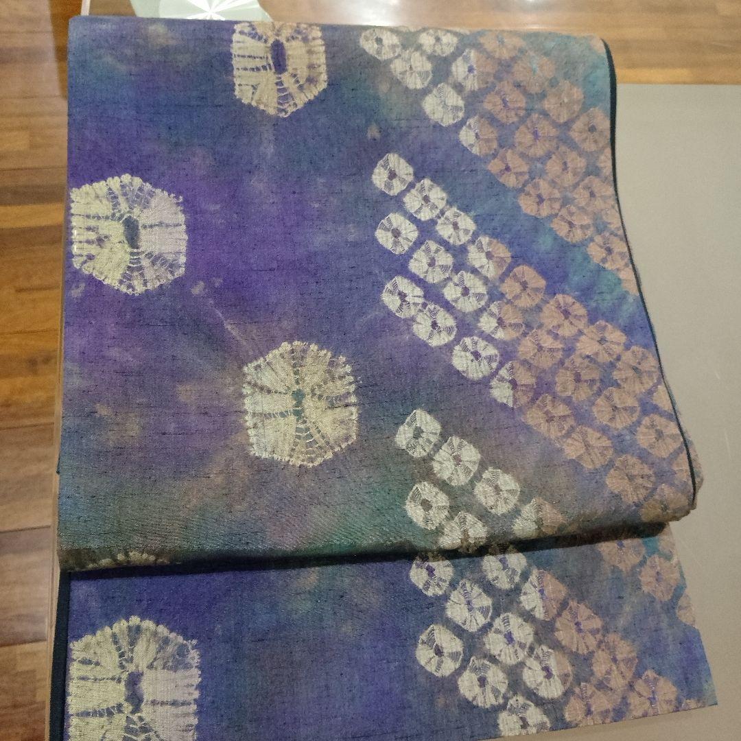 およう！！❣️未使用❣️紬袋帯 　全通柄紫と青の絞り染♡リバーシブル