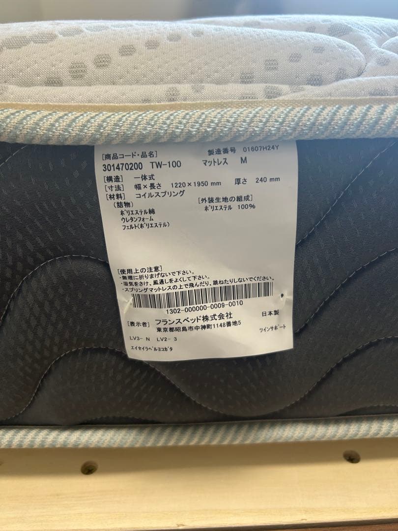 【使用期間9ヶ月】フランスベッド　セミダブル　TW-100