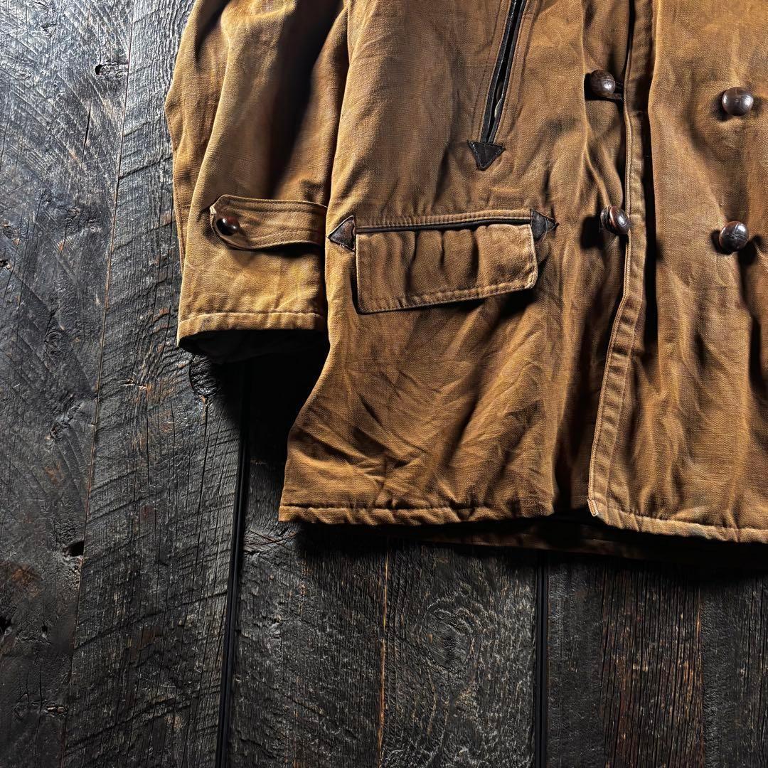 古着　５０s ボアコート　ダック生地　ムートンコート　くるみボタンL ブラウン.