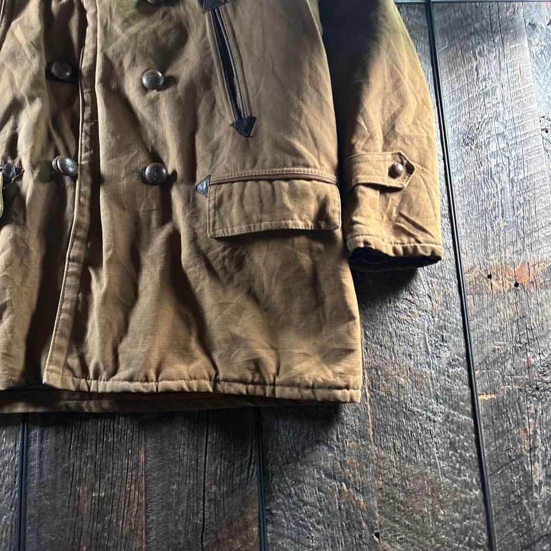 古着　５０s ボアコート　ダック生地　ムートンコート　くるみボタンL ブラウン.