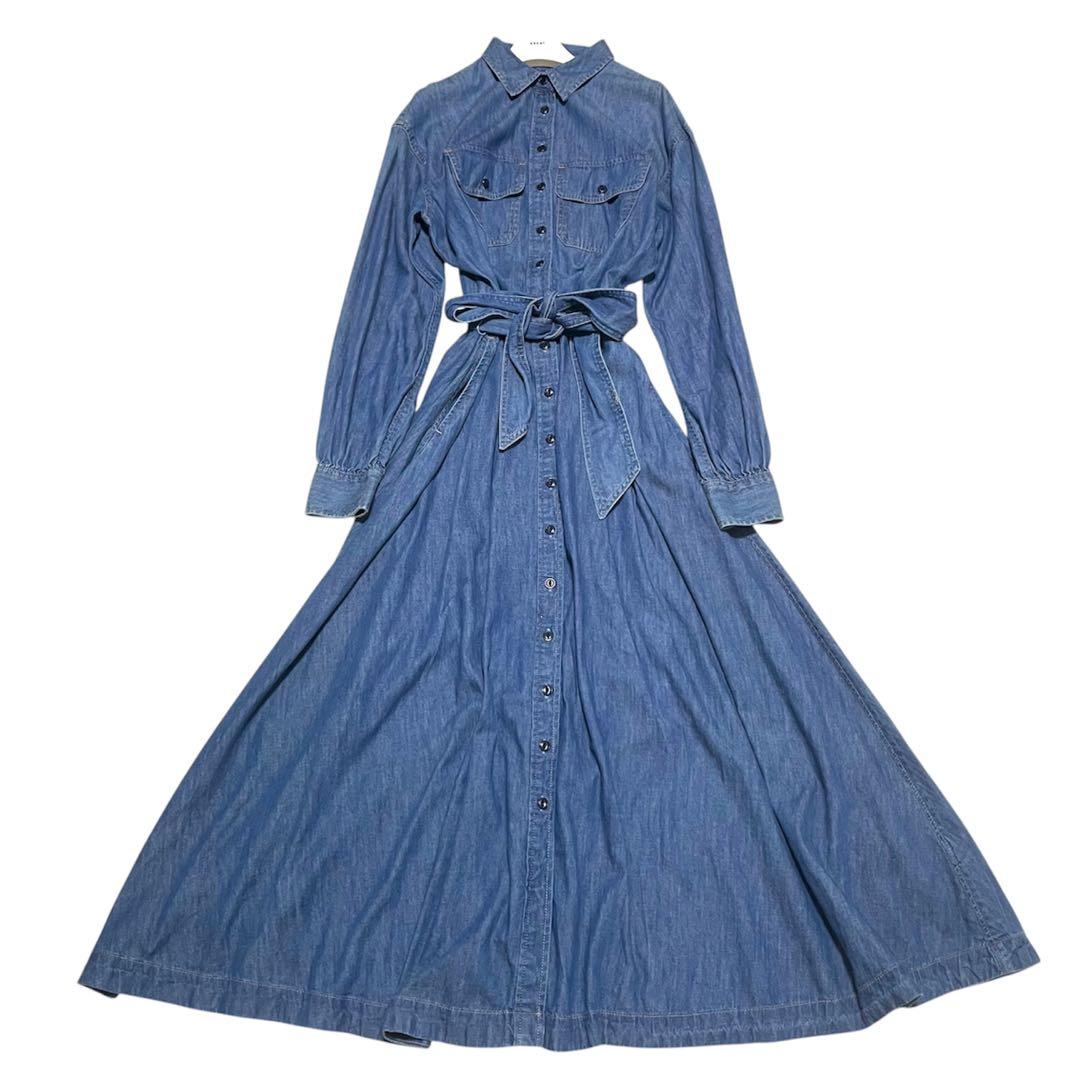 ローレンラルフローレン　デニムシャツワンピース リボン　ベルト マキシ丈