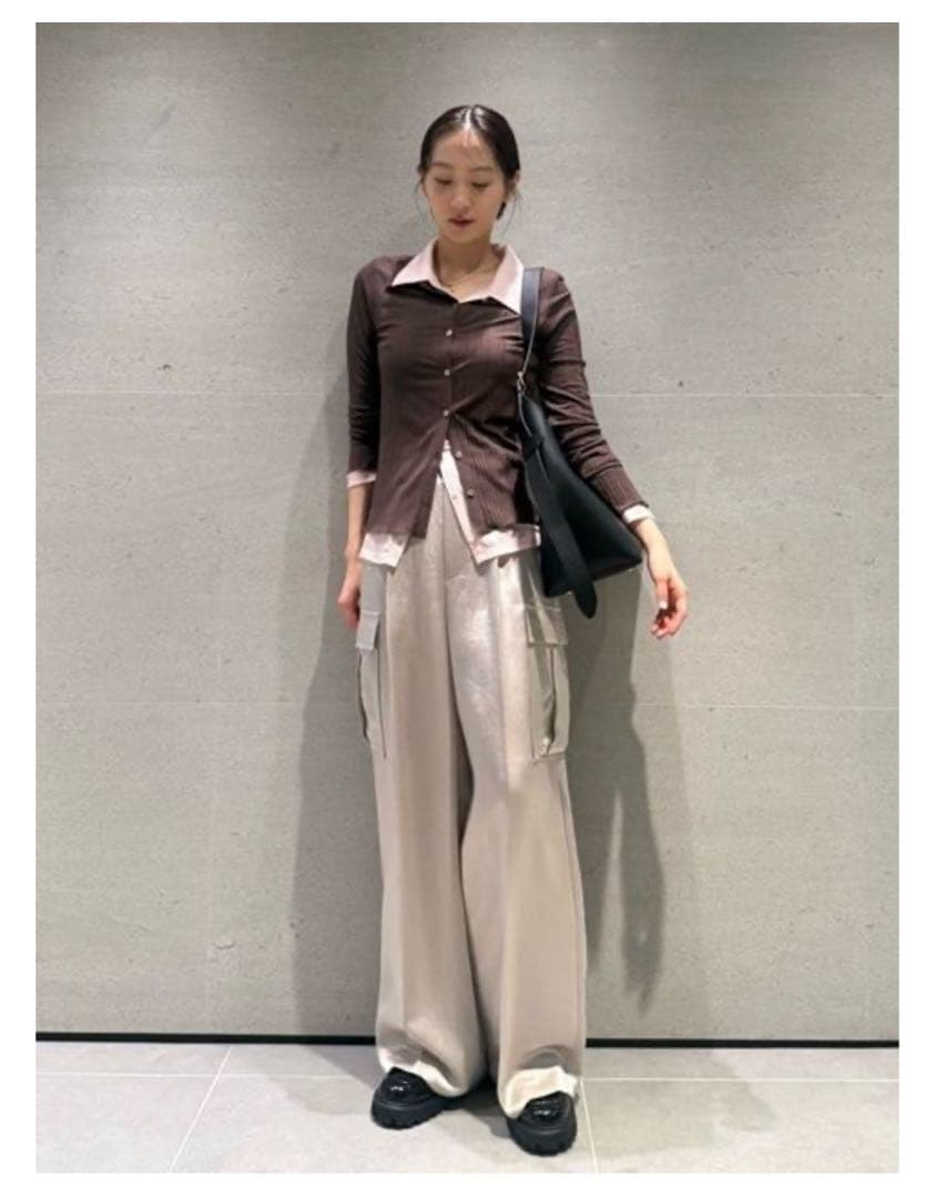 新品タグ付き レイヤードポロカットソー BRW ブラウン ピンク