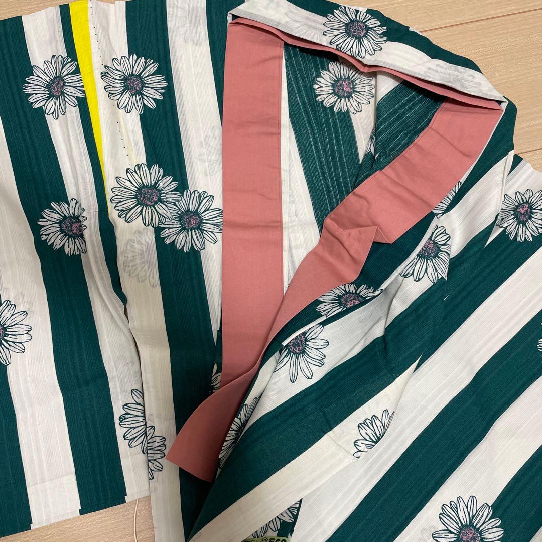 【きものやまと】 ドゥーブルメゾン　ストライプ花柄浴衣・帯・小物セット