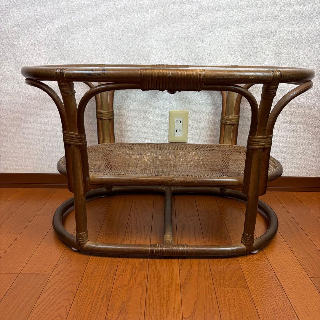 送料無料 ラタン製ガラス天板サイドテーブル アンティーク ヴィンテージ 天然木