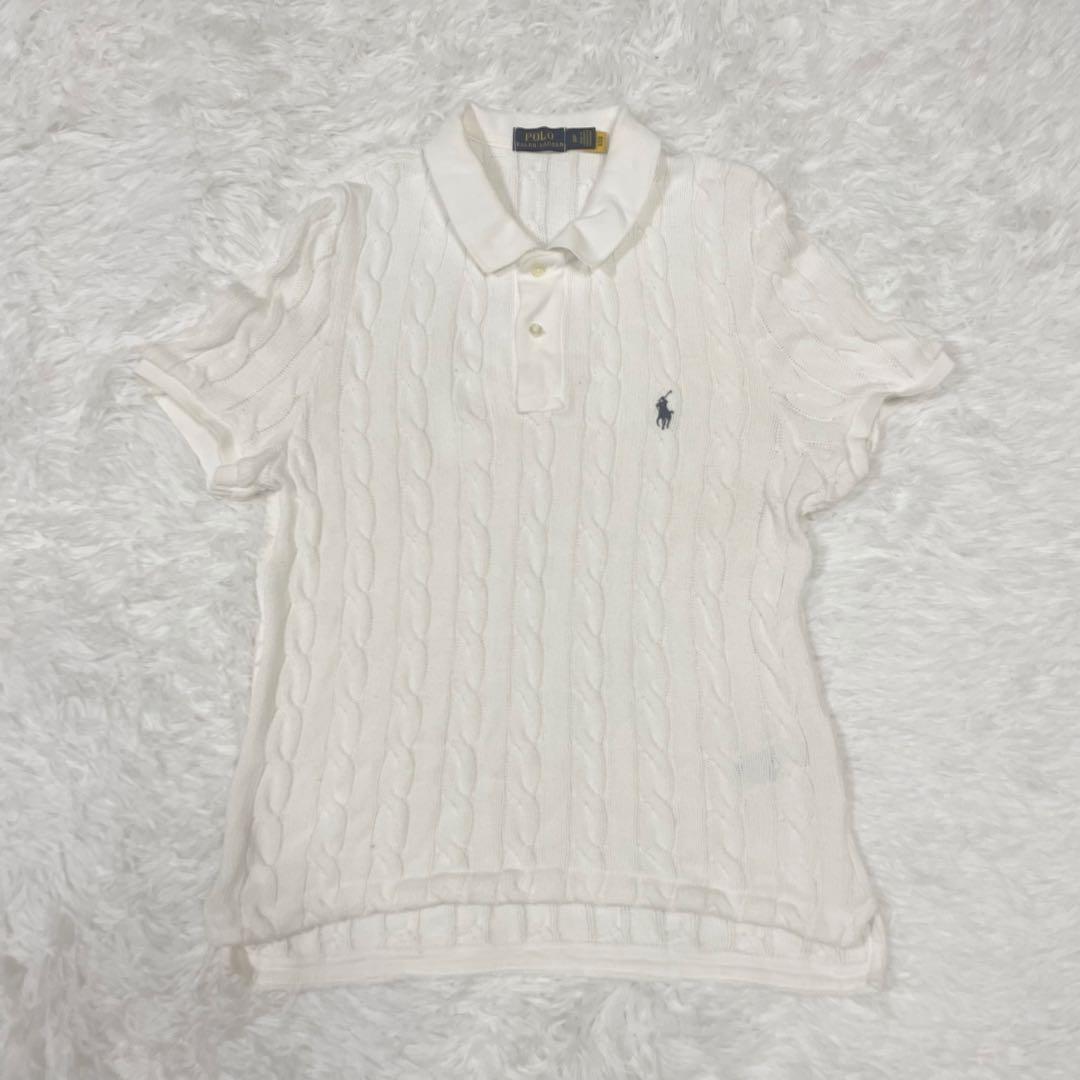 【美品】 ポロラルフローレン 半袖 ポロシャツ ケーブルニット ポニー刺繍 XL