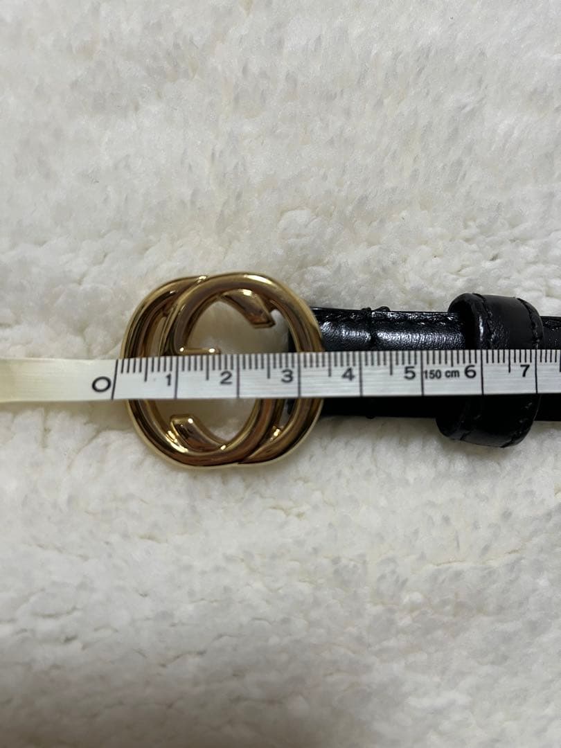 GUCCI グッチ　ブラックレザー ベルト　ゴールド　ダブルGロゴ