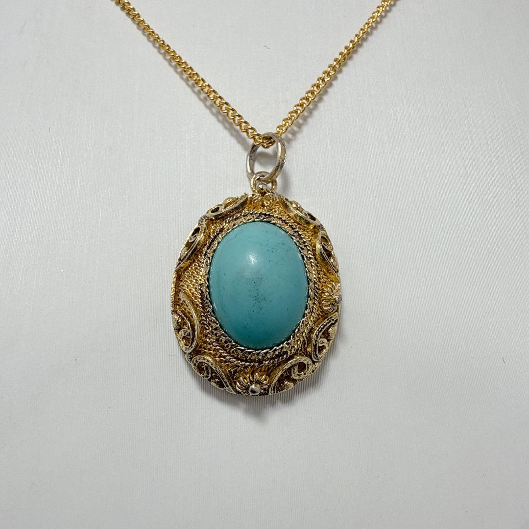 銀線細工 ゴールドカラー SILVER製 青石 ターコイズ？ ネックレス