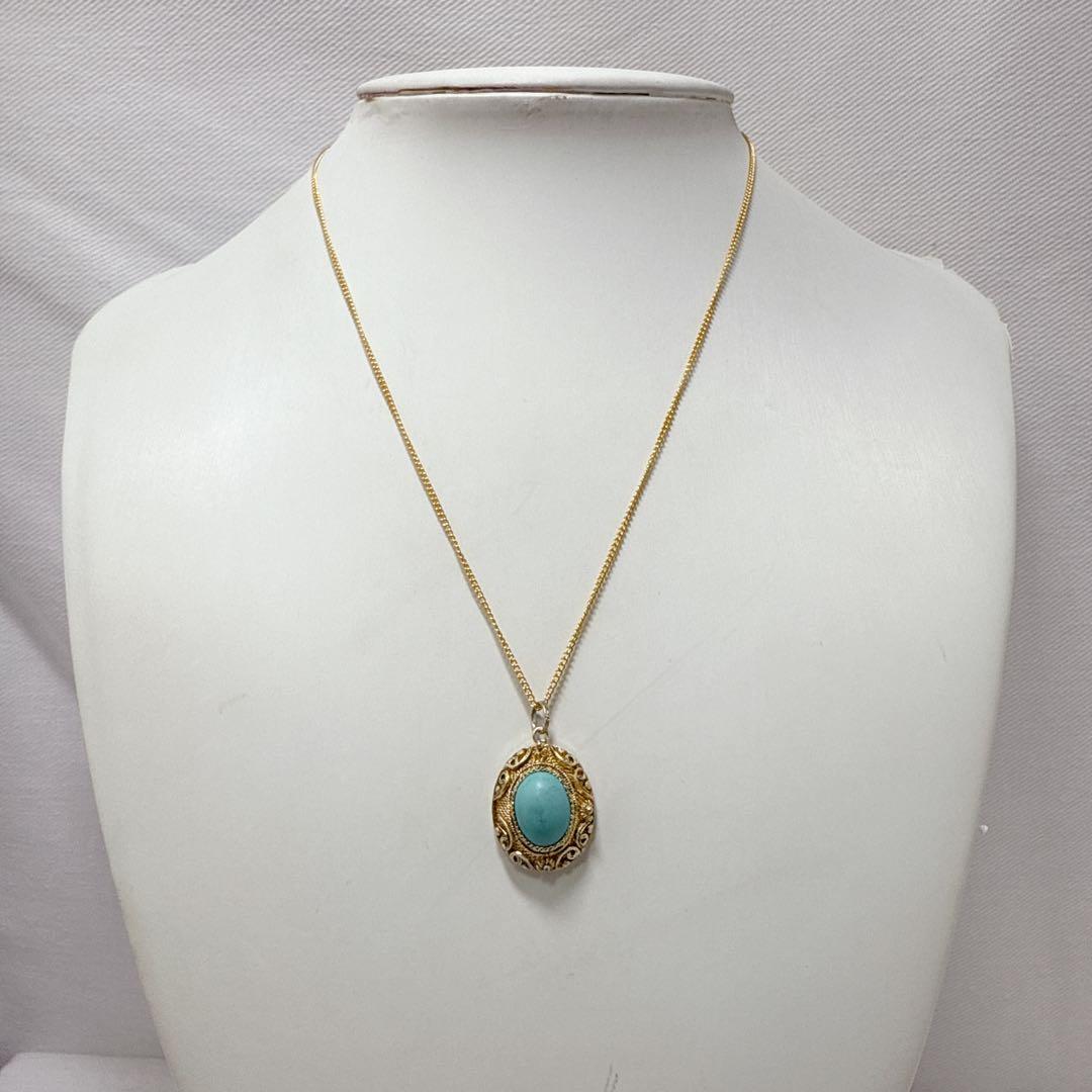 銀線細工 ゴールドカラー SILVER製 青石 ターコイズ？ ネックレス