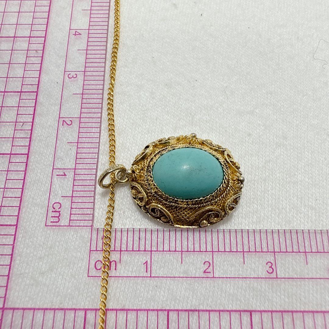 銀線細工 ゴールドカラー SILVER製 青石 ターコイズ？ ネックレス