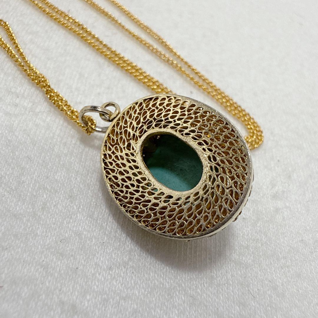 銀線細工 ゴールドカラー SILVER製 青石 ターコイズ？ ネックレス