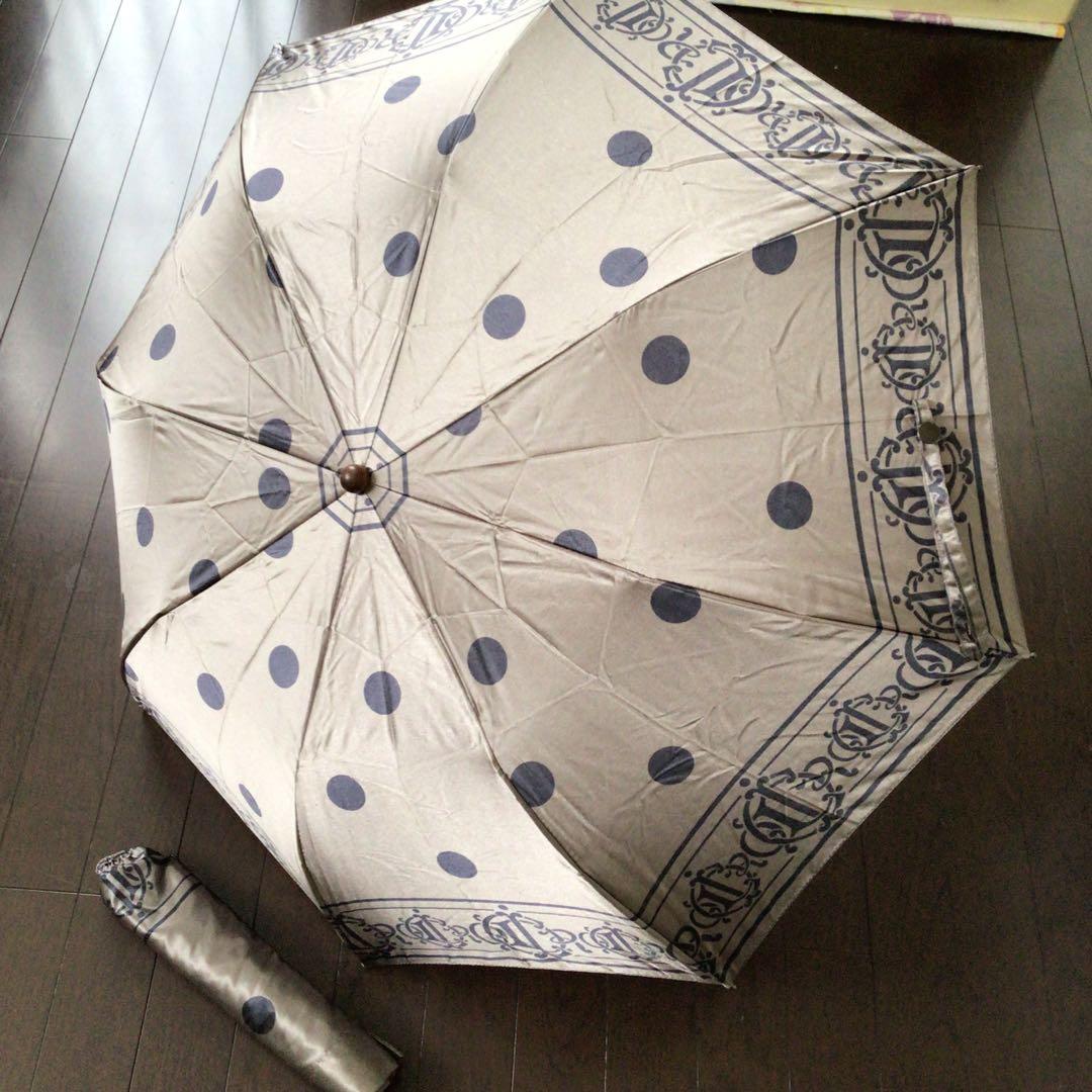 ディオール トロッター ドット柄 ケース付　折りたたみ傘 ベージュ ネイビー