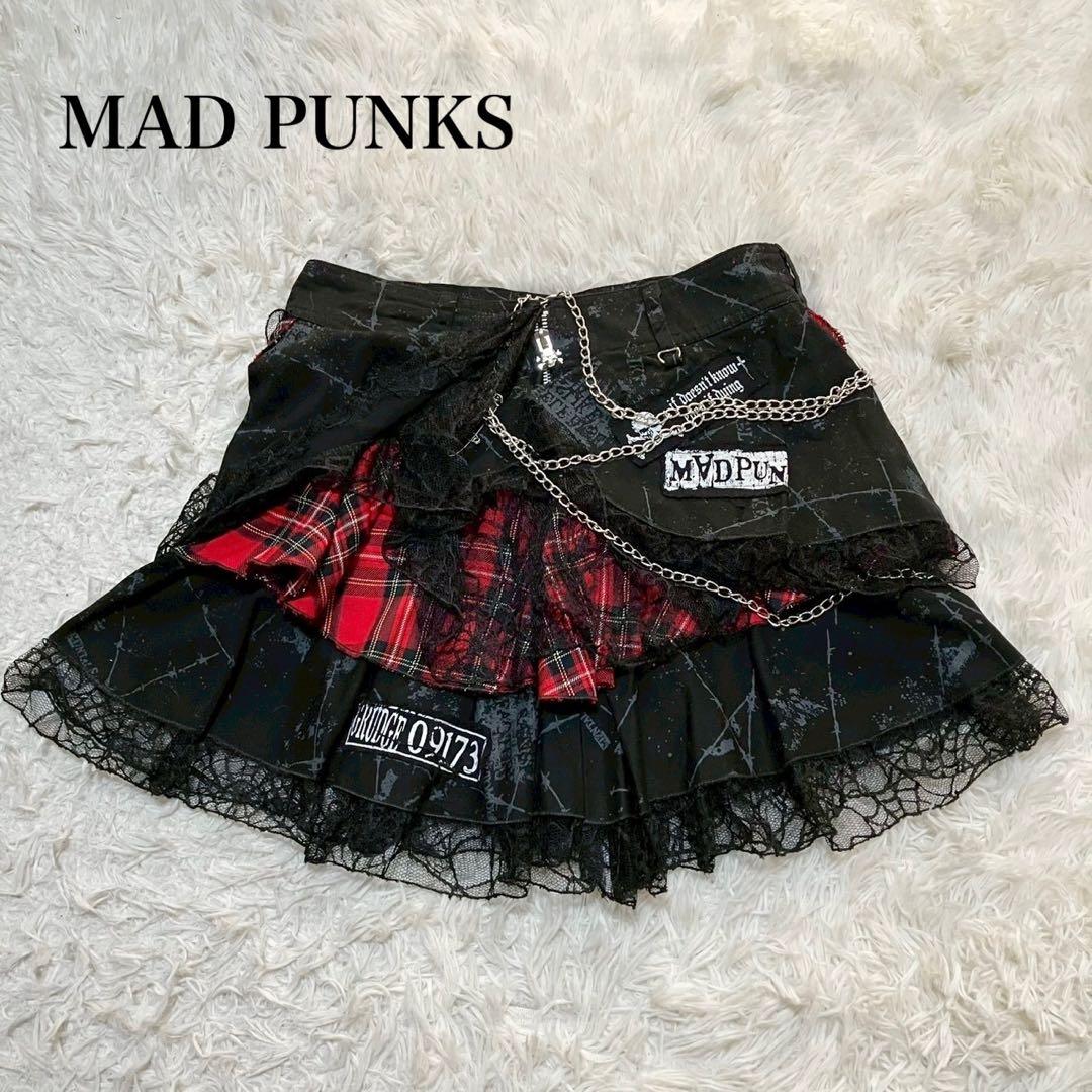 マッドパンクス マッドガールレース異素材切替え ゴシック ミニスカート　ゴスロリ
